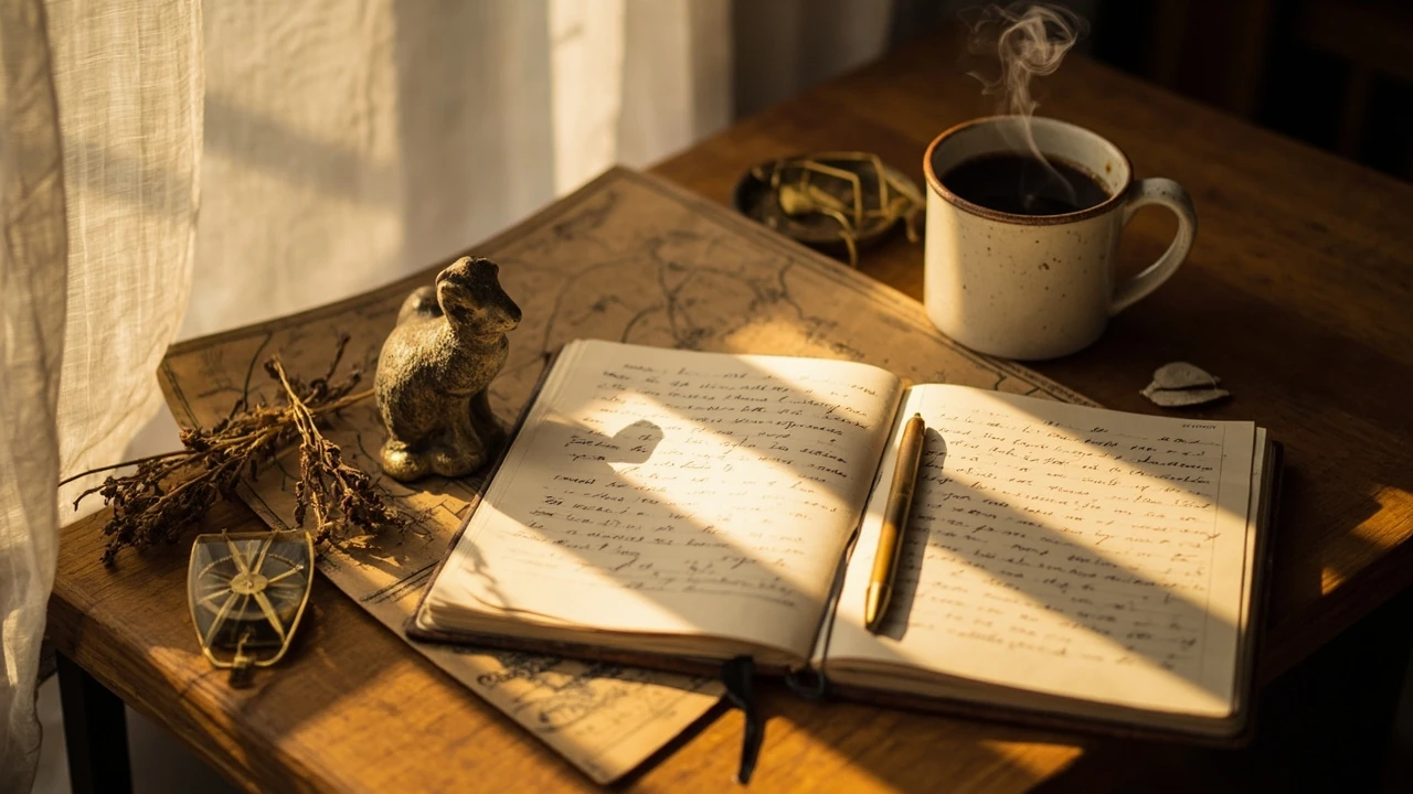 Horoskop Widder morgen – Sternzeichen Widder mit Notizbuch und Sternkarte